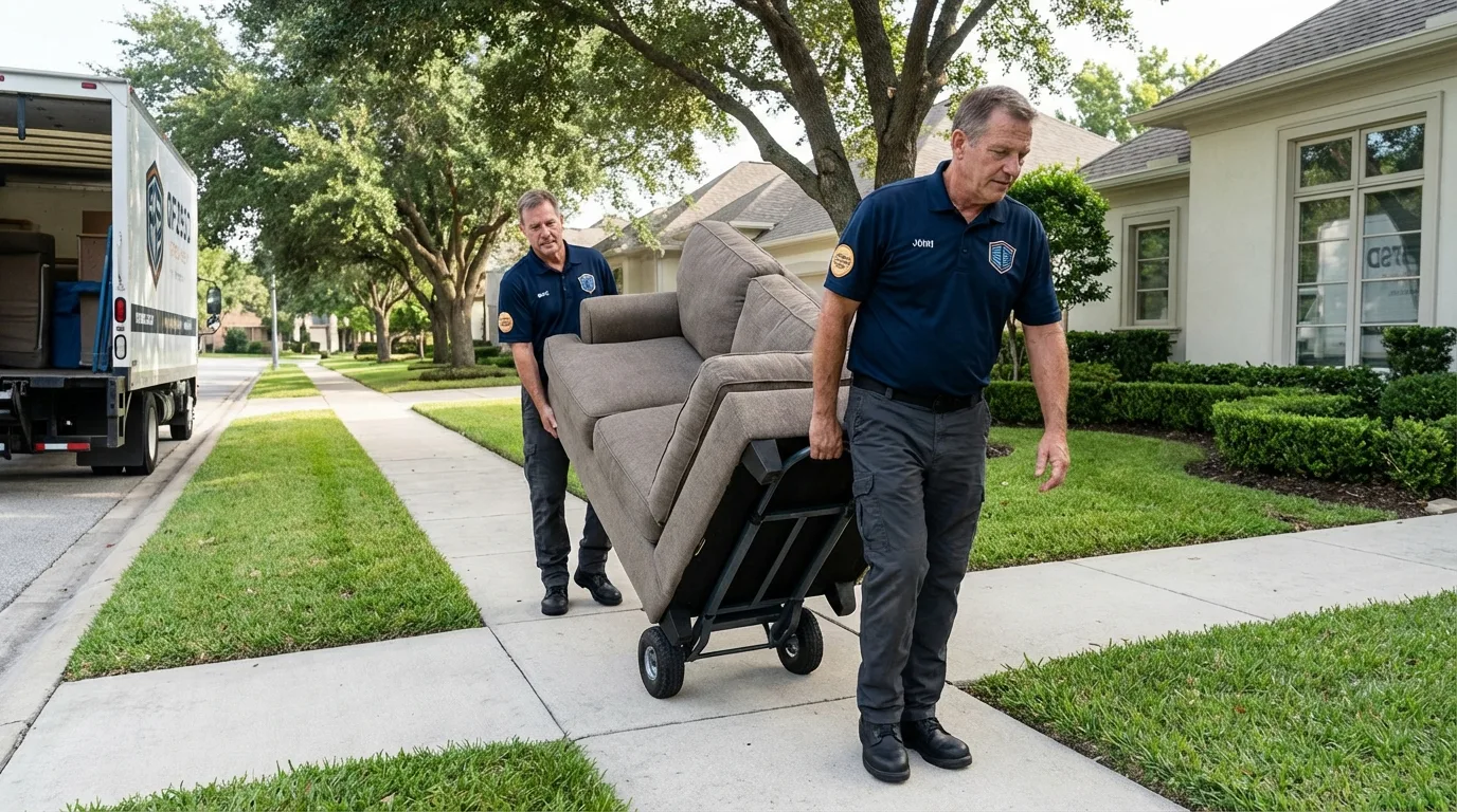 Local residential moving crew loading furniture in Alamo, TX