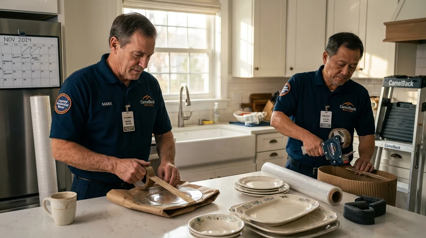 Professional crew packing kitchen dishware in Alamo, TX